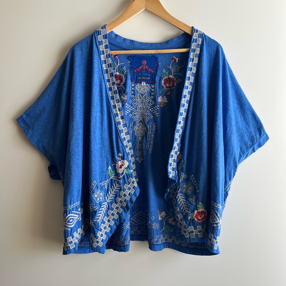 Johnny Was Floral Embroidered Drape Kimono Blue S